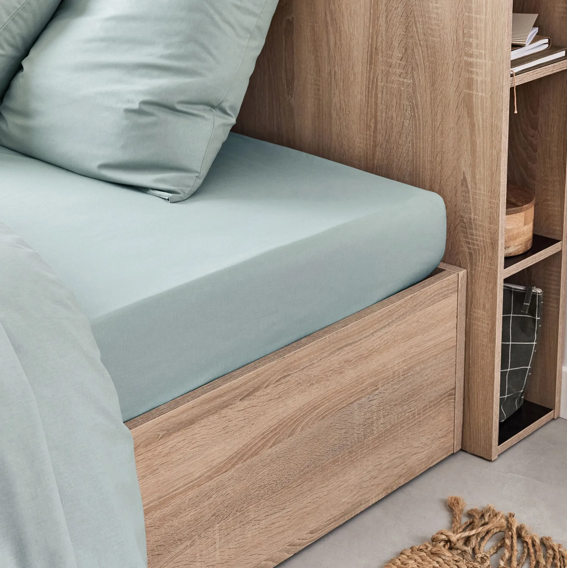 Drap housse en coton 140x200cm B25cm - bleu calaluna