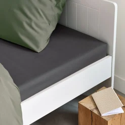 Drap housse en coton 90x200cm b25cm - gris ardoise
