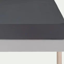 Drap housse en coton 90x200cm b25cm - gris ardoise