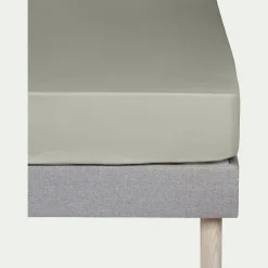 Drap housse en coton 90x200cm B25cm - vert olivier