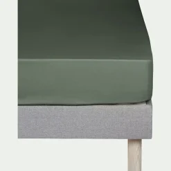 Drap housse en coton 160x200cm B40cm - vert cèdre
