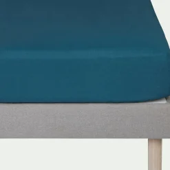 Drap housse en lin lavé 140x200cm B28cm - bleu figuerolles