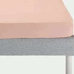 Drap housse en percale de coton 160x200cm B30cm - rose salina