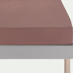 Drap housse en percale de coton 140x200cm B30cm - brun rhassoul