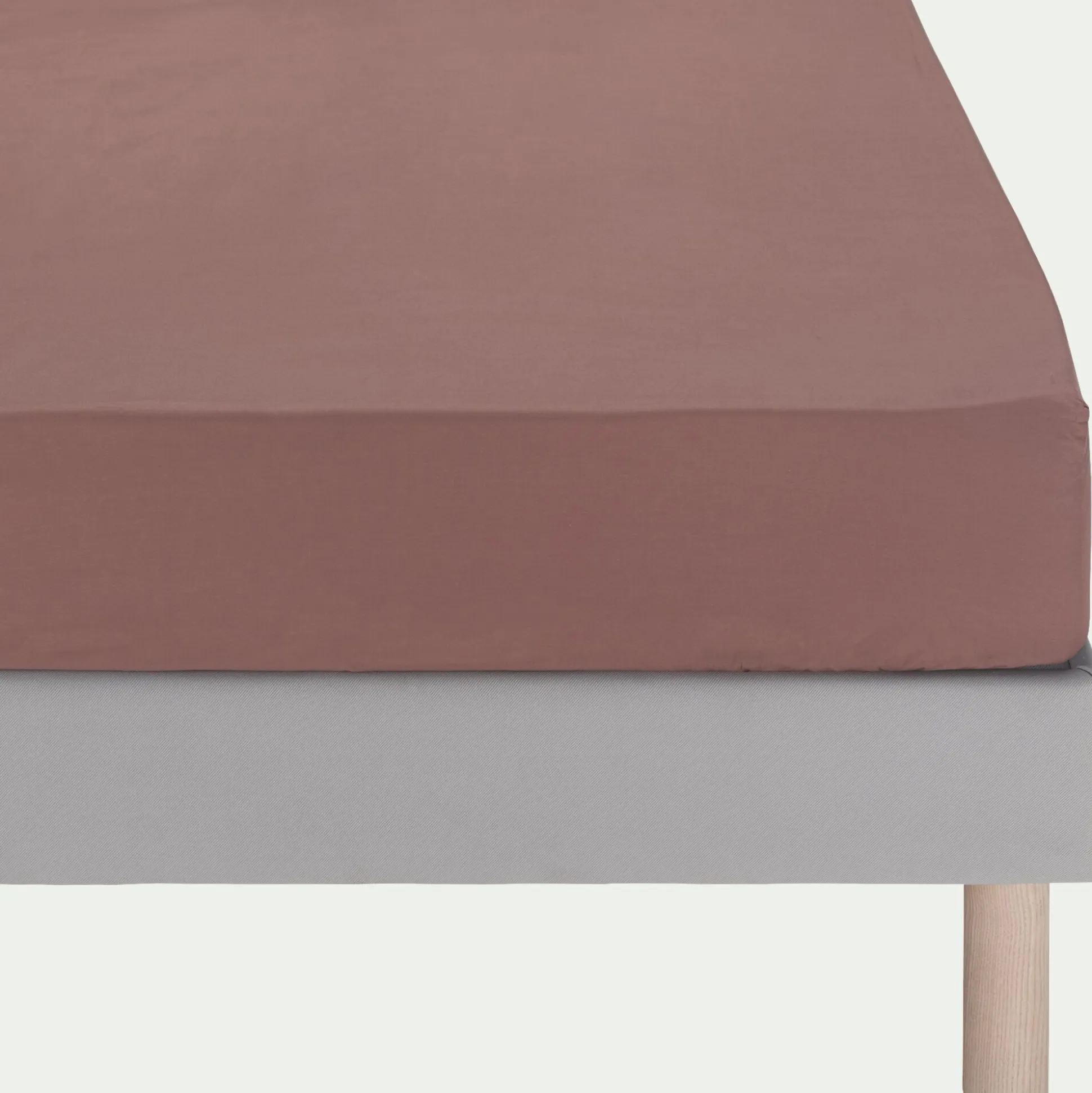 Drap housse en percale de coton 140x200cm B30cm - brun rhassoul