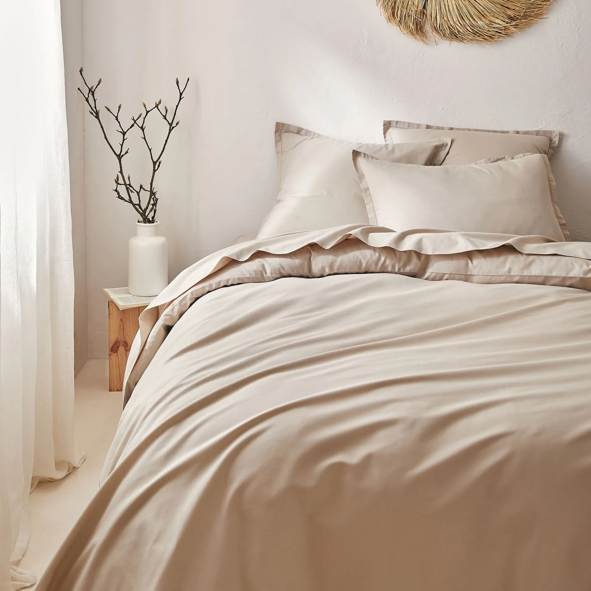 Drap plat en coton bio 270x300cm - beige alpilles
