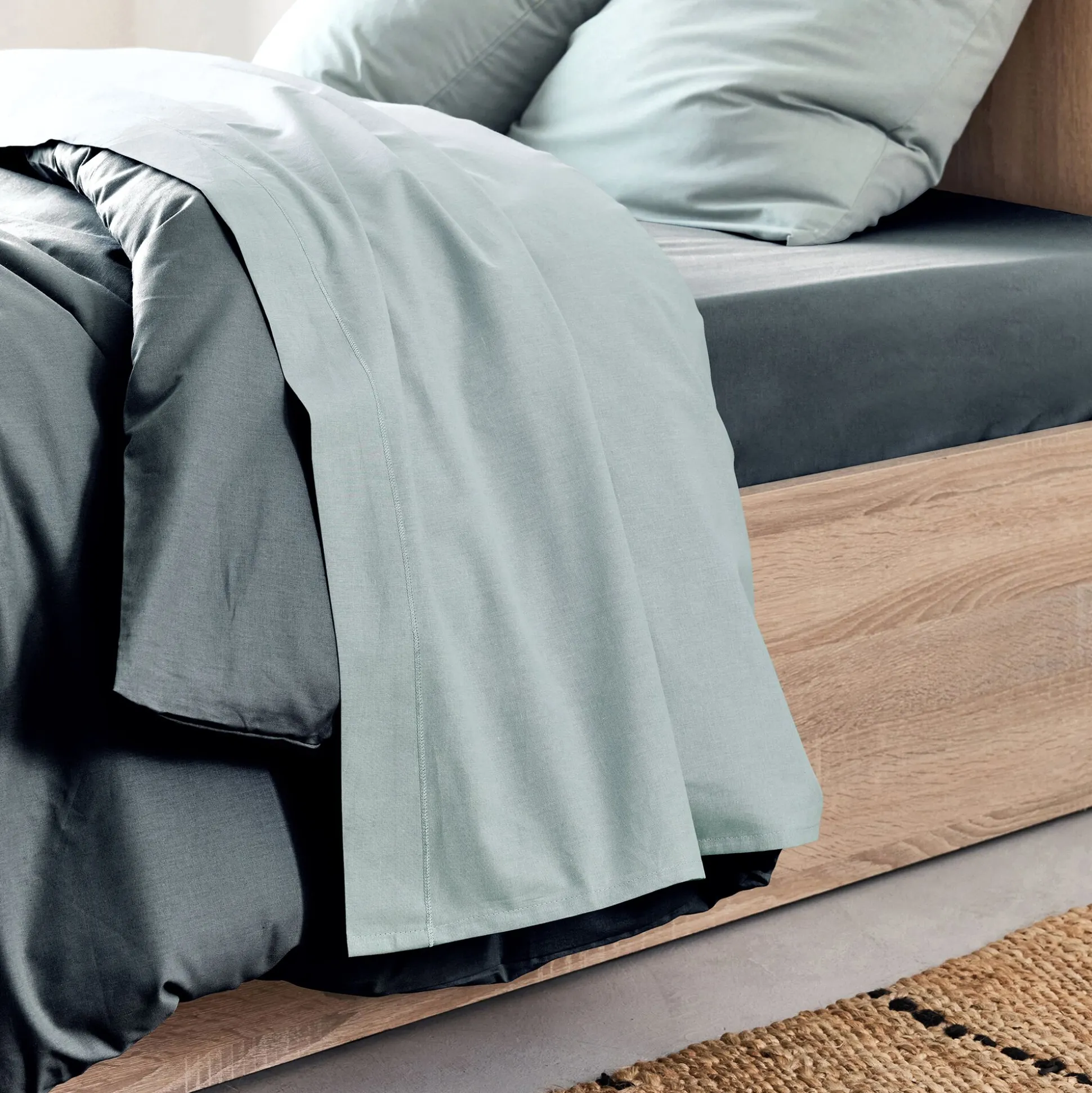 Drap plat en coton 270x300cm - bleu calaluna