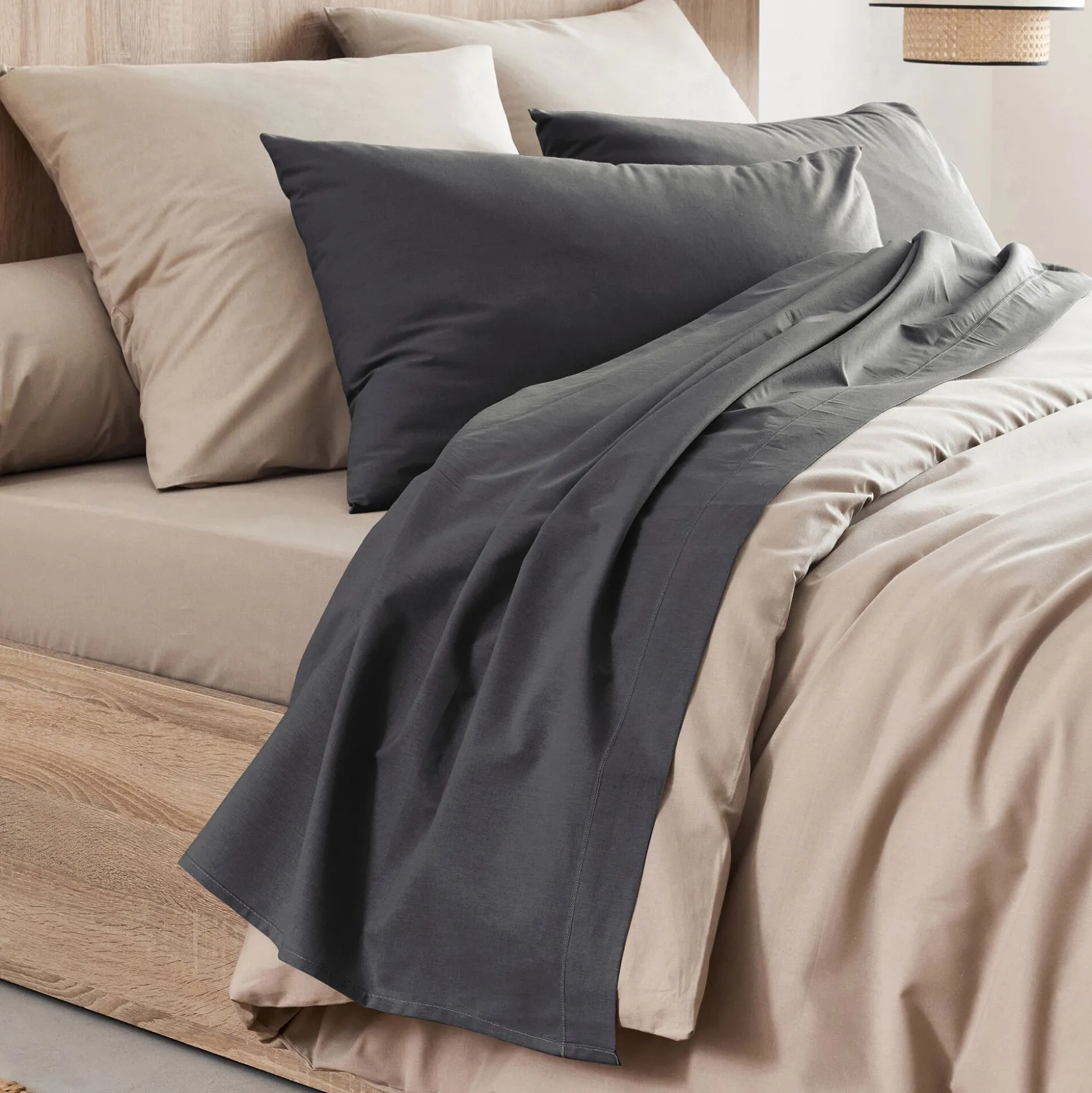 Drap plat en coton 270x300cm - gris ardoise