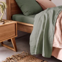 Drap plat en lin lavé 270x300cm - vert cèdre