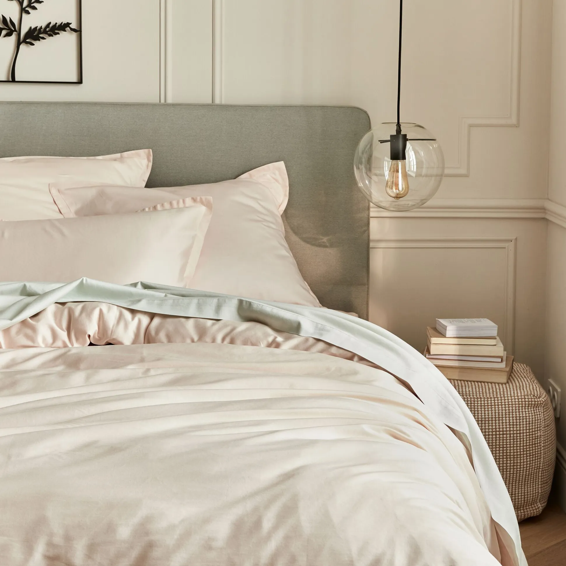 Drap plat en satin lavé 270x300cm - vert opaline