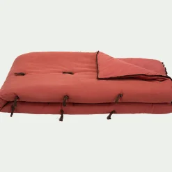 Édredon en lin et coton 100x180cm piquage pompons - rouge arcilla
