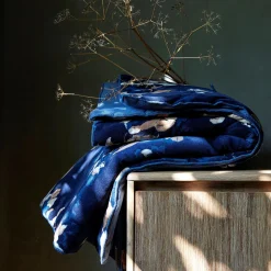 Édredon à motif fleuri en coton velours lavé 100x180cm - bleu