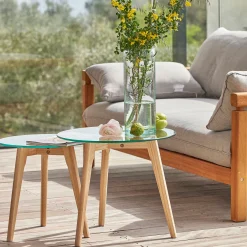 Ensemble de 2 bouts de canapé en verre et bois d'hévéa - transparent
