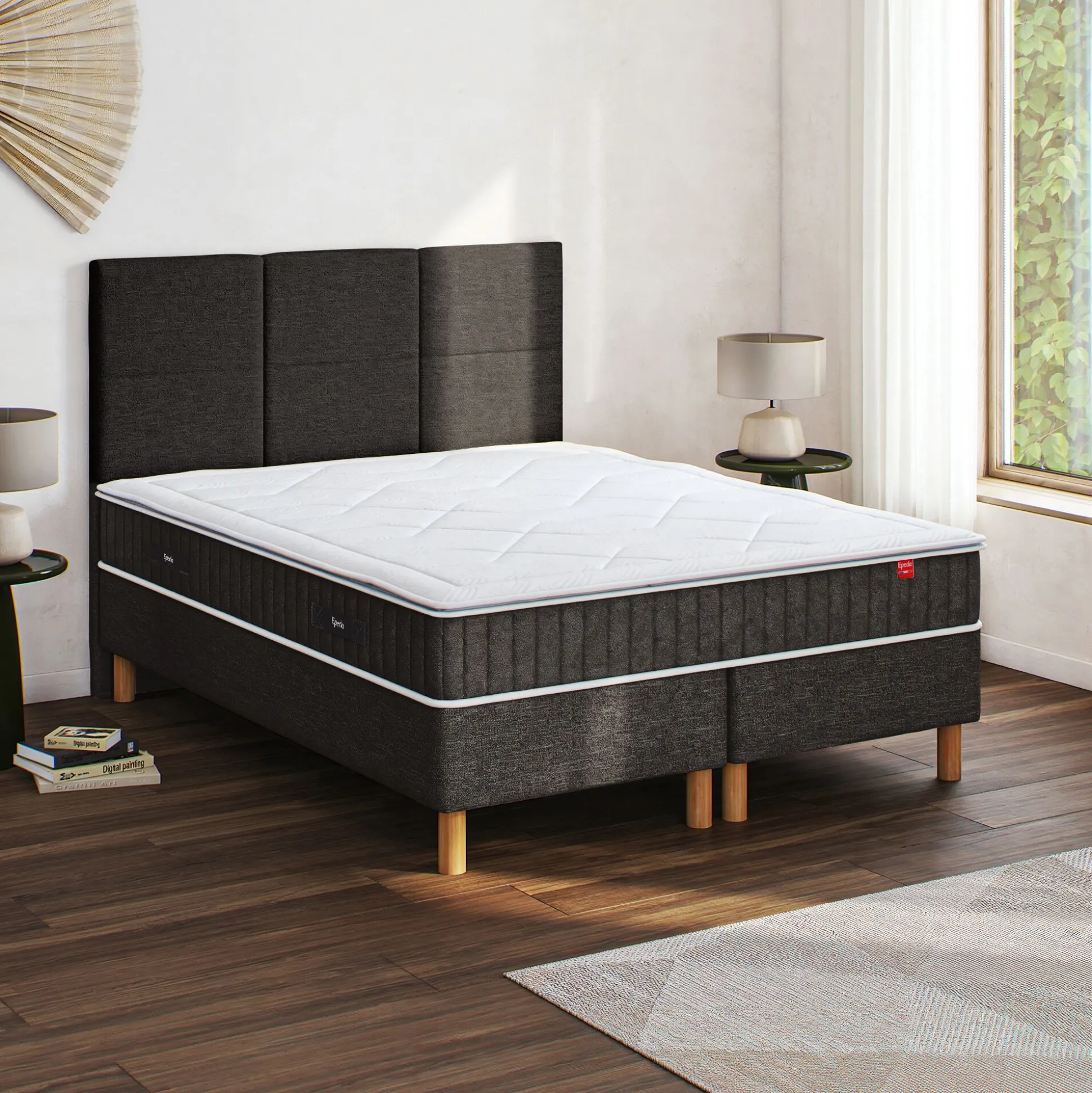 Ensemble matelas ressorts+sommier ferme Epeda H68cm 2x80x200cm - gris