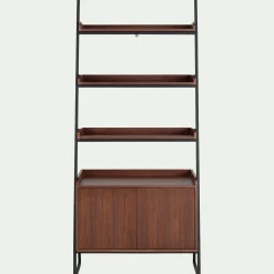 Etagère 3 tablettes et caisson plaquée noyer et métal noir L80cm