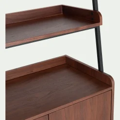 Etagère 3 tablettes et caisson plaquée noyer et métal noir L80cm