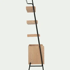 Etagère 3 tablettes et caisson plaquée frêne et métal noir - L80cm