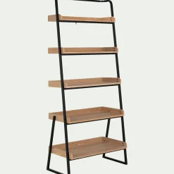Etagère 5 tablettes plaquée frêne et métal noir - L80cm