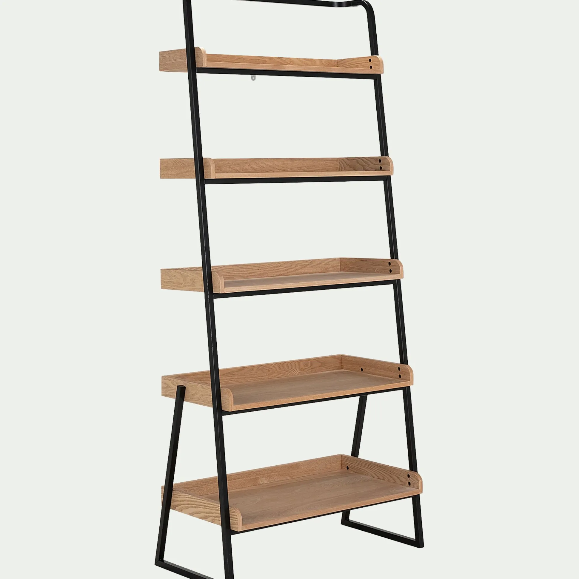 Etagère 5 tablettes plaquée frêne et métal noir - L80cm