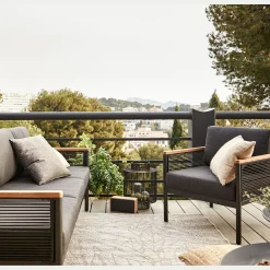 Fauteuil de jardin en aluminium et corde - noir