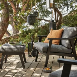 Fauteuil de jardin et repose-pieds en bois d'eucalyptus - noir