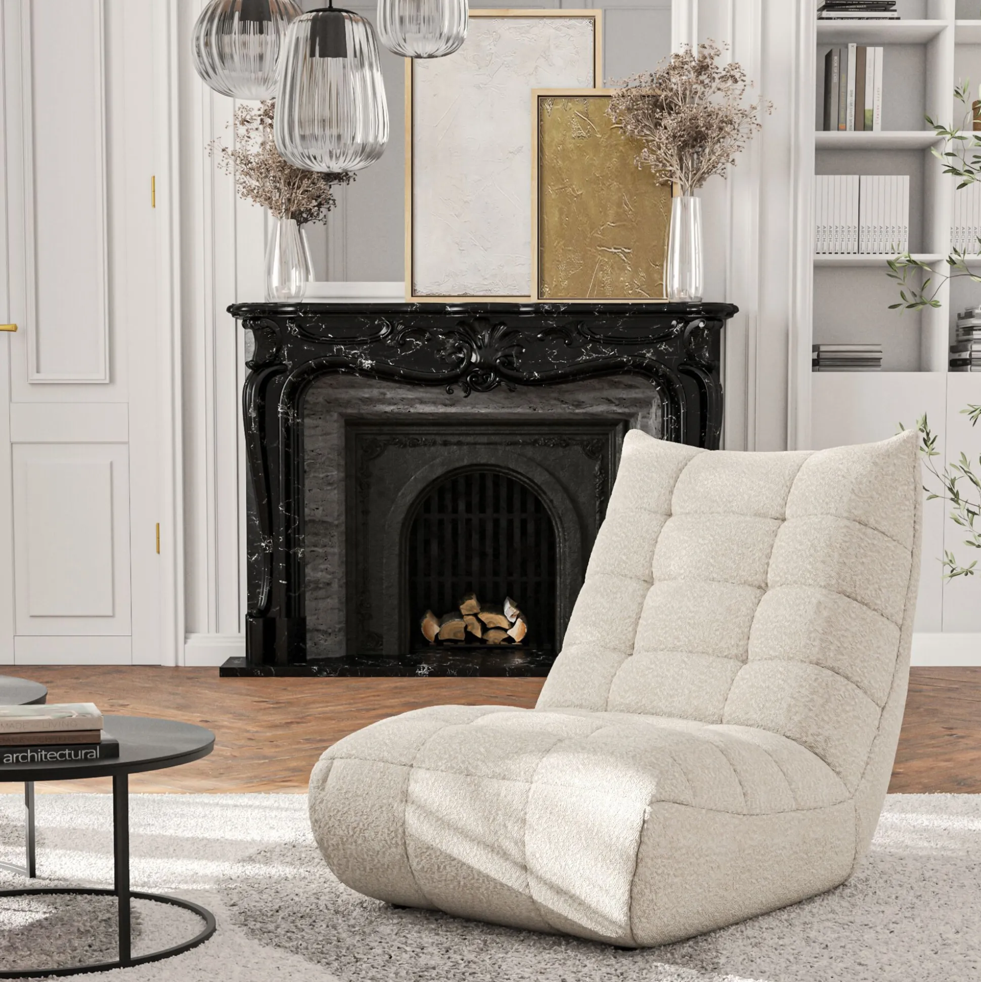 Fauteuil en tissu bouclette - blanc écru