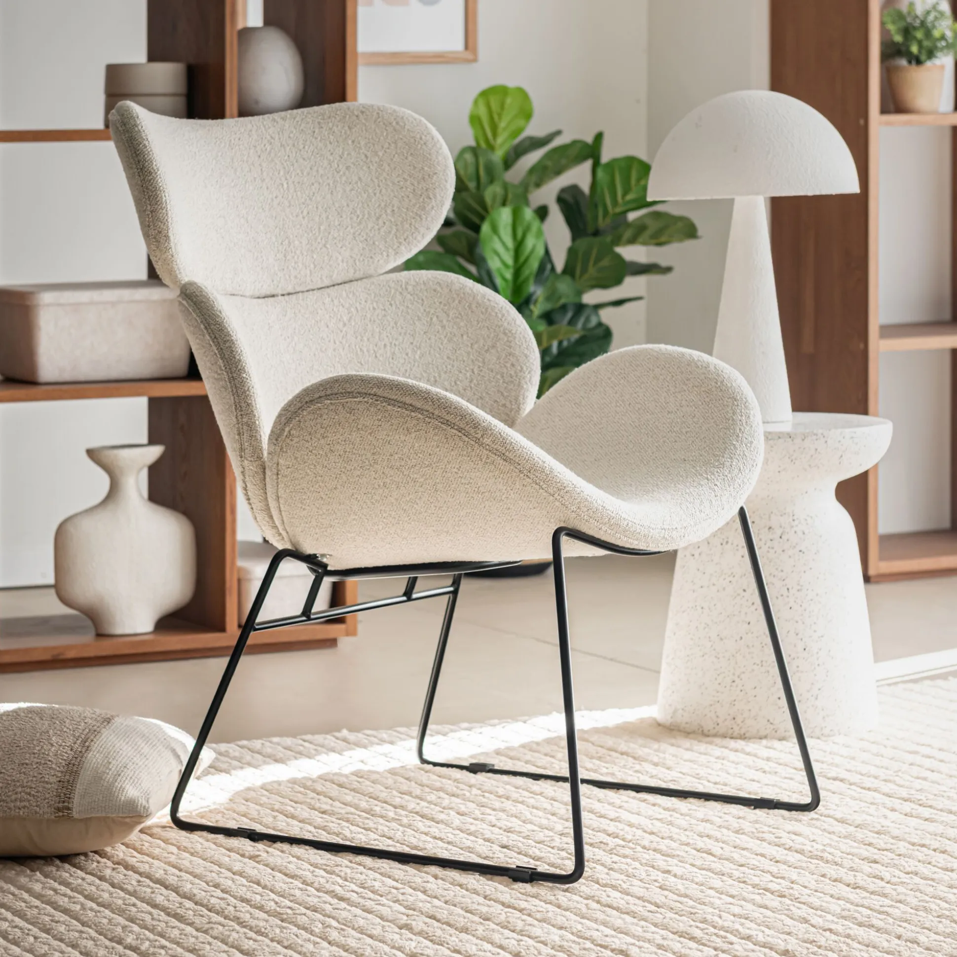 Fauteuil en tissu bouclettes - beige