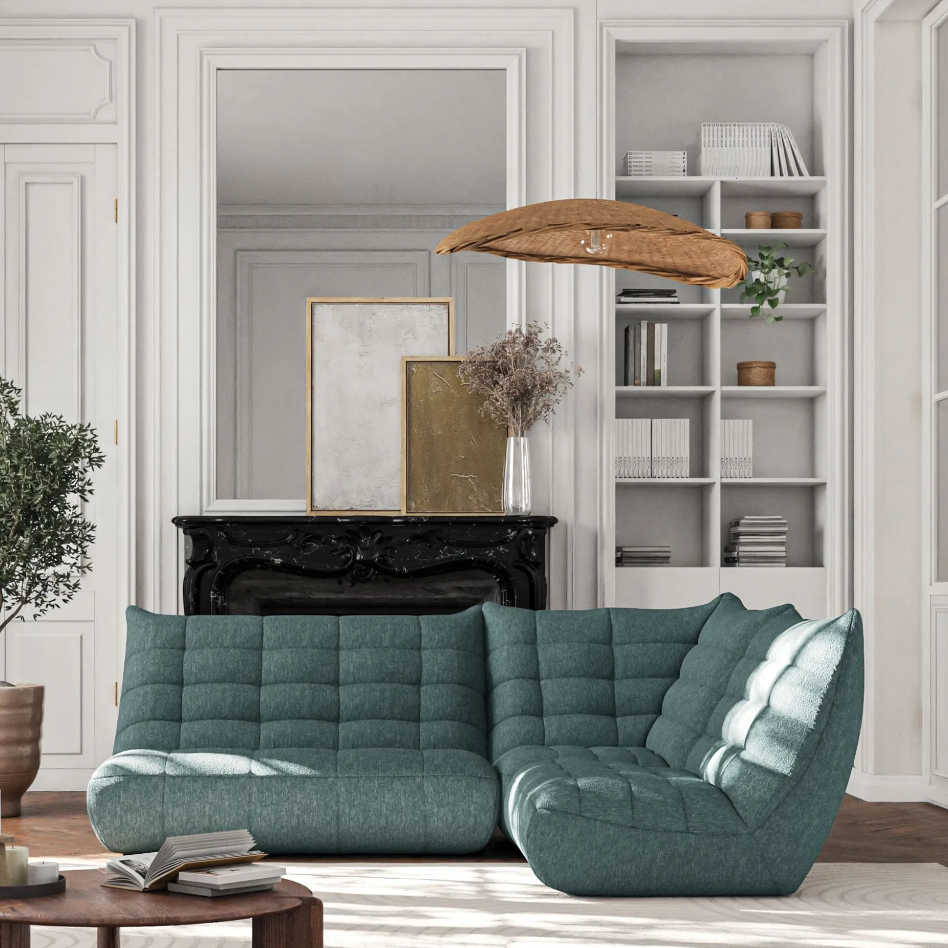 Fauteuil en tissu chenille - bleu calaluna