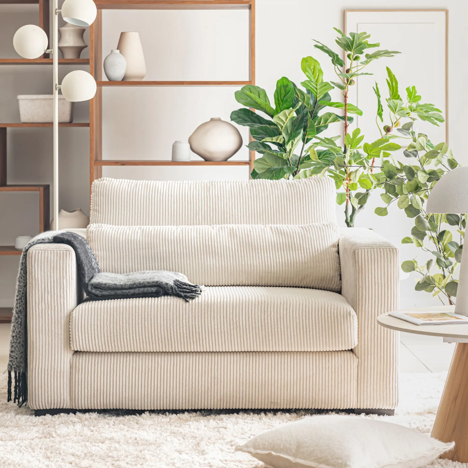 Fauteuil en velours côtelé Azores - beige