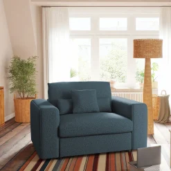 Fauteuil fixe en tissu bouclette - bleu