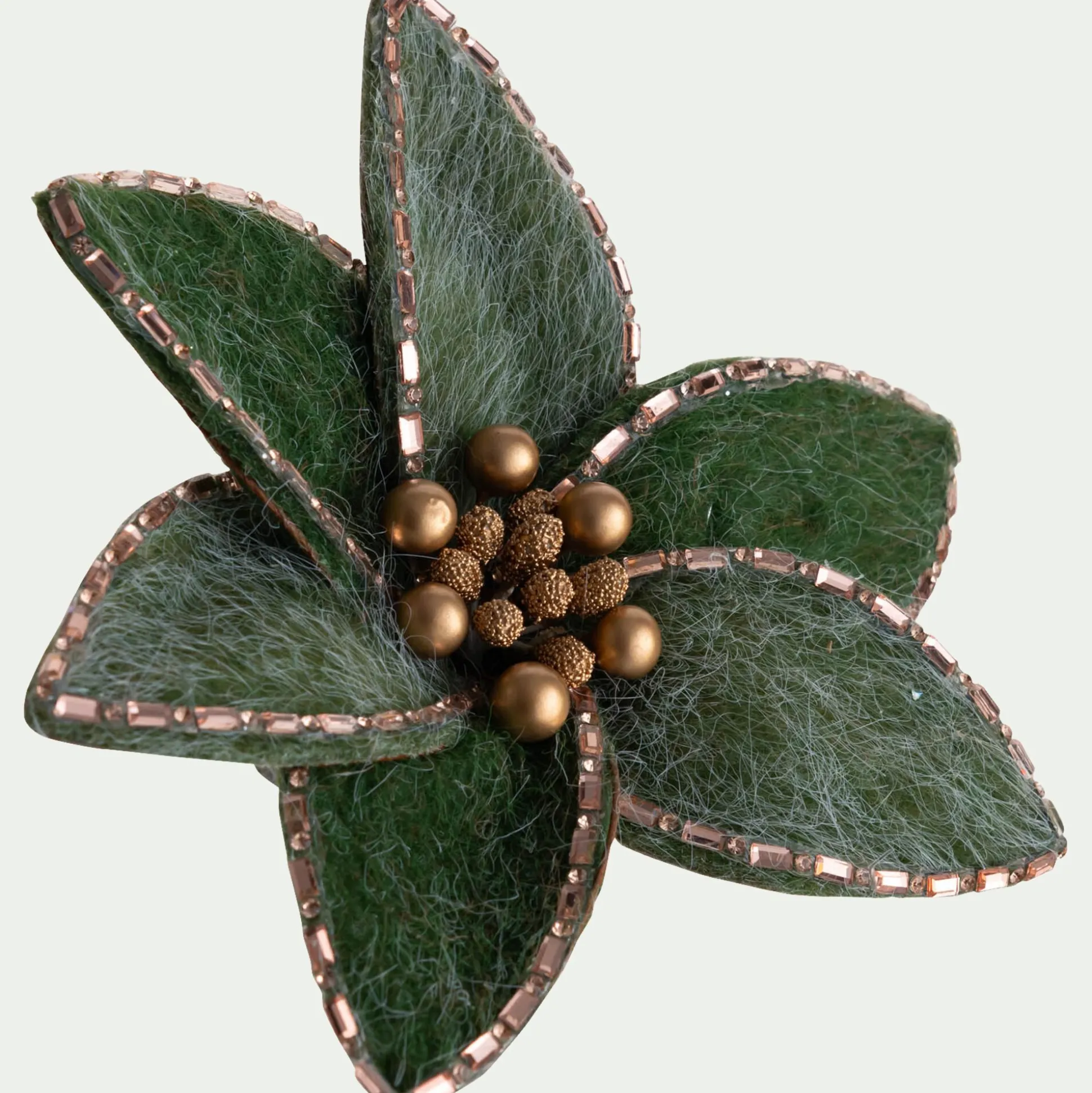 Fleur à clip en feutre 14x12cm - vert