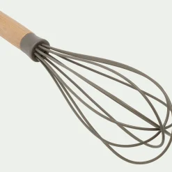 Fouet de cuisine en bois et silicone - brun terre ombre