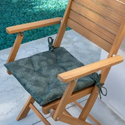 Galette de chaise de jardin en tissu déperlant motifs pins d'Alep - vert cèdre