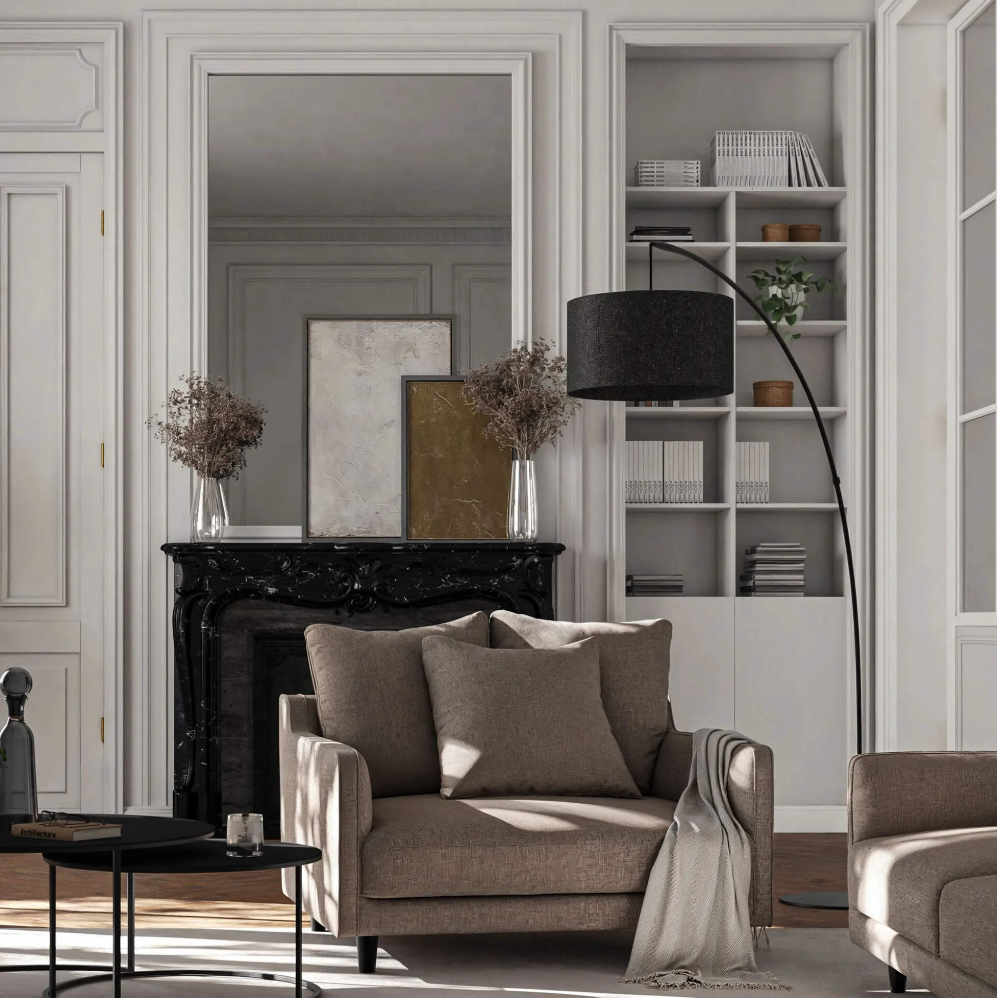 Grand fauteuil fixe en tissu joint - beige alpilles