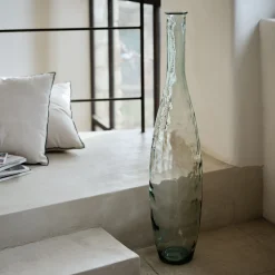 Grand vase bouteille en verre recyclé - bleu H100cm