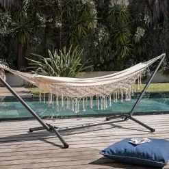 Hamac en coton avec finition en macramé - blanc ventoux