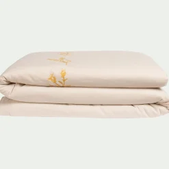 Housse de couette brodée en lin lavé et coton 260x240cm - blanc