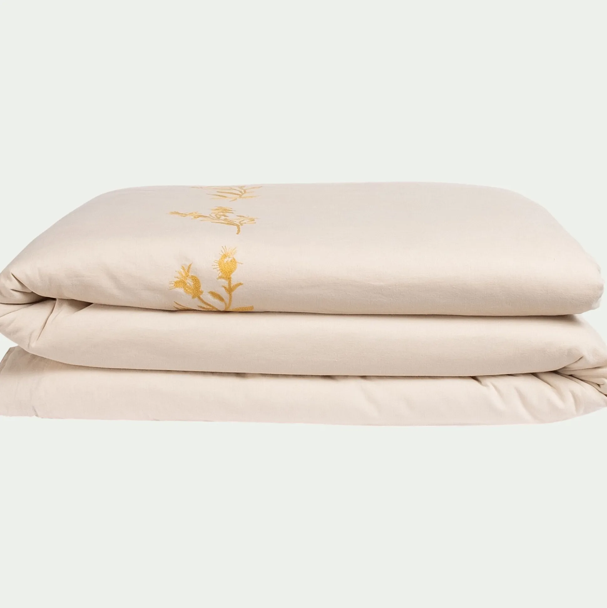 Housse de couette brodée en lin lavé et coton 260x240cm - blanc