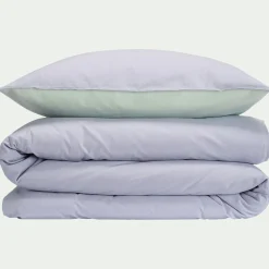 Housse de couette enfant bicolore 140x200cm et 1 taie d'oreiller 63x63cm - bleu