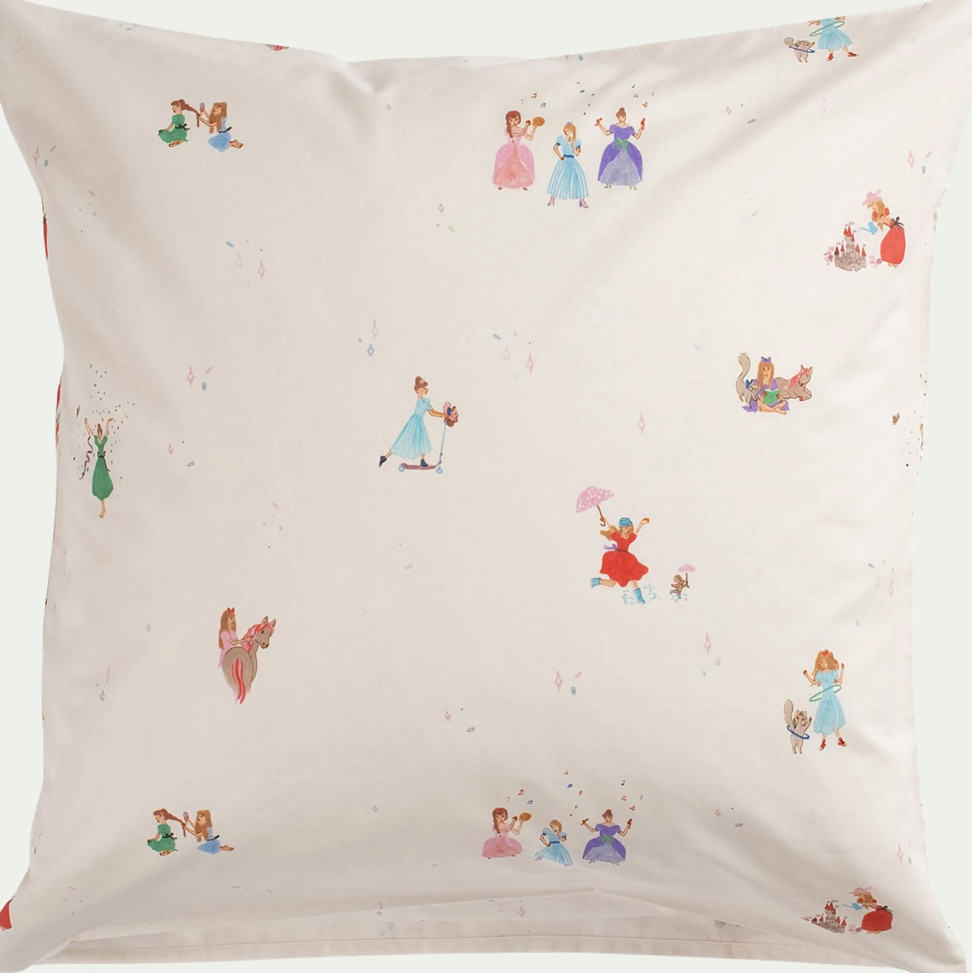 Housse de couette enfant 140x200cm et 1 taie d'oreiller 63x63cm motif princesse en coton - blanc