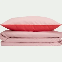 Housse de couette enfant 140x200cm et 1 taie d'oreiller 63x63cm en coton - rose