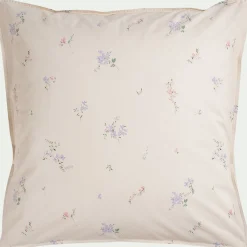 Housse de couette enfant 140x200cm et 1 taie d'oreiller 63x63cm motif floral en coton - beige ficelle
