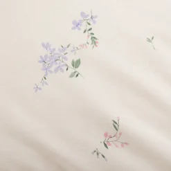 Housse de couette enfant 140x200cm et 1 taie d'oreiller 63x63cm motif floral en coton - beige ficelle