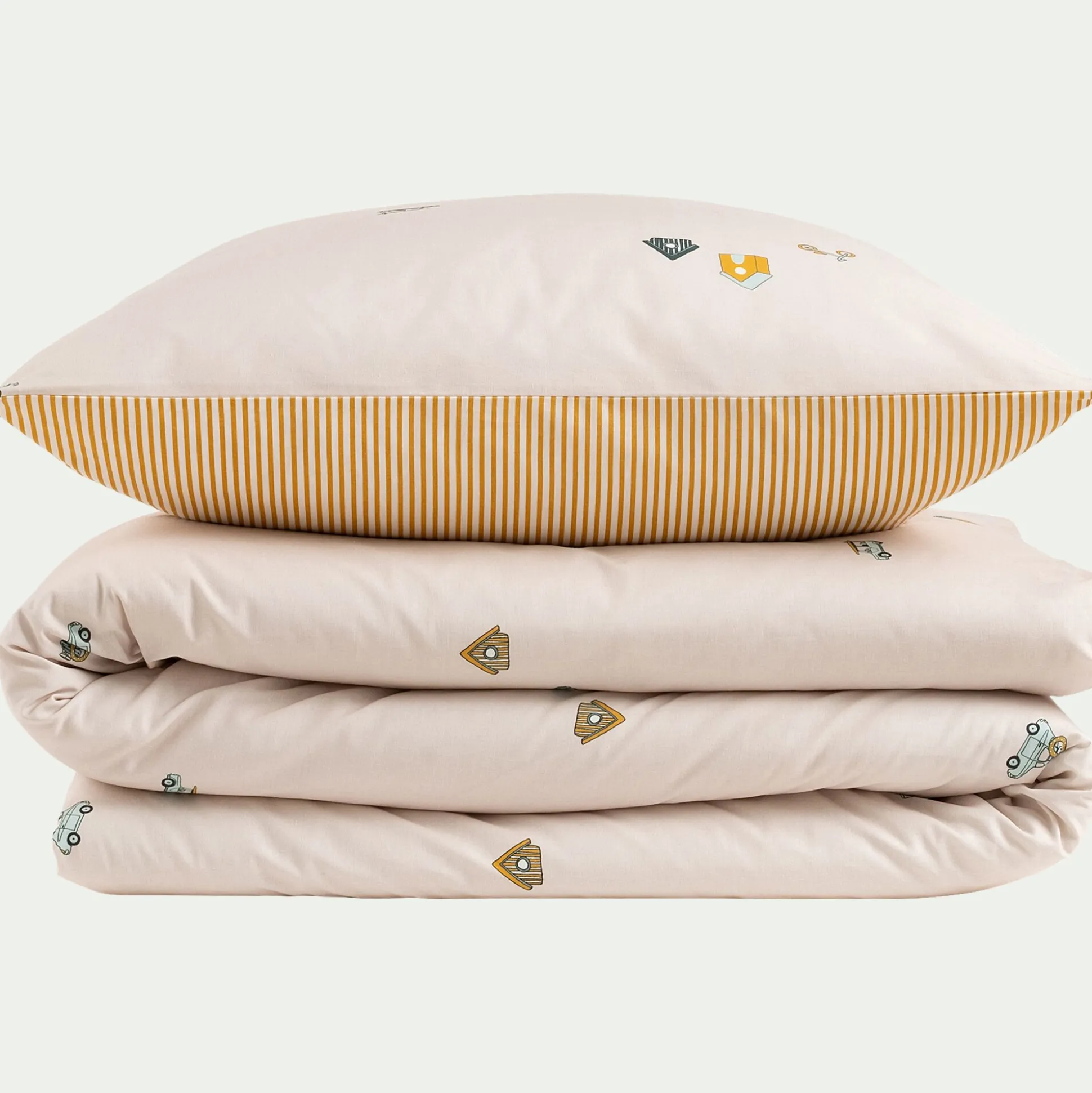 Housse de couette enfant 140x200cm et 1 taie d'oreiller 65x65cm en coton - motifs fantaisie