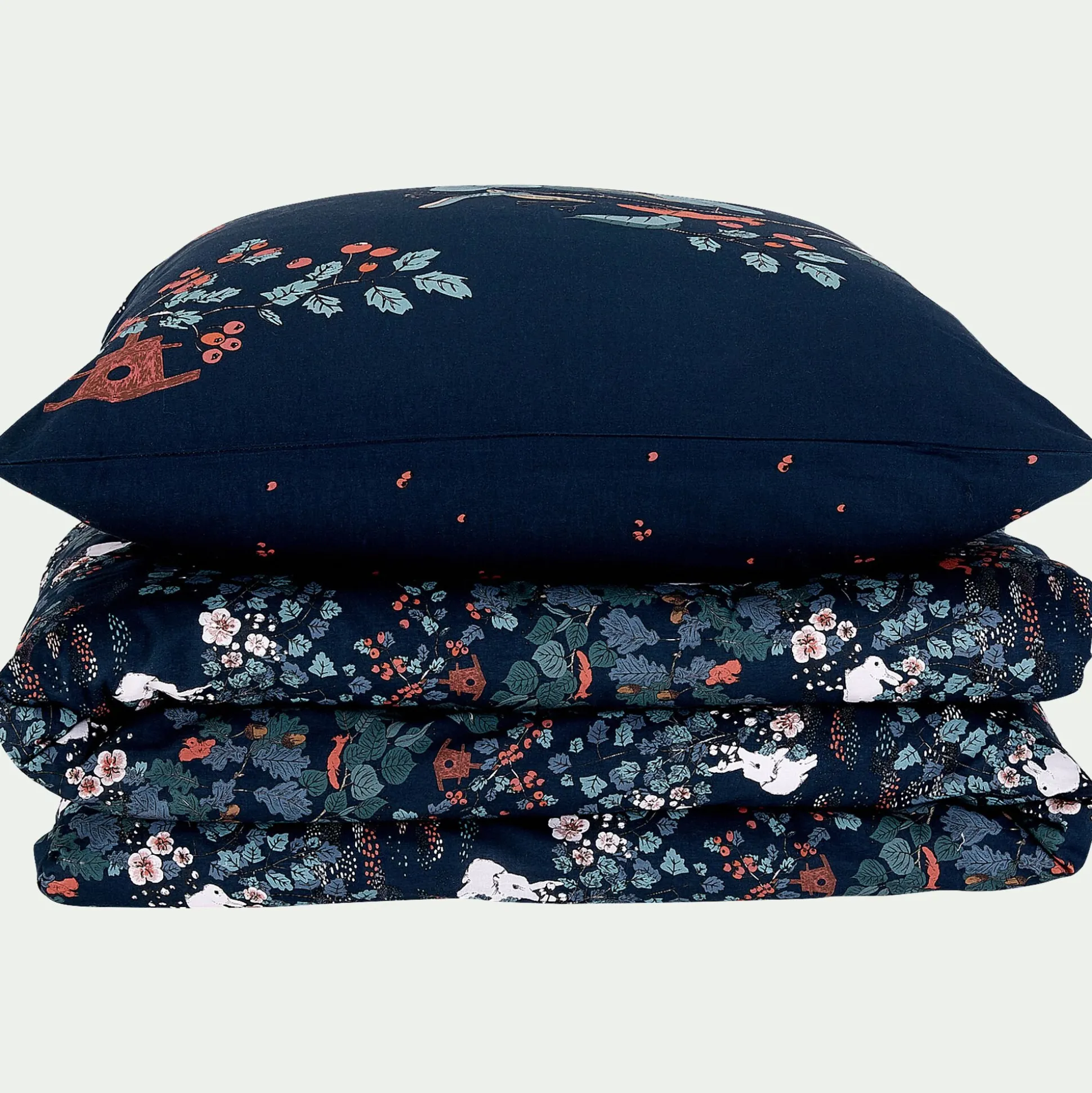Housse de couette enfant 140x200cm et 1 taie d'oreiller 63x63cm - motifs bosquet nuit
