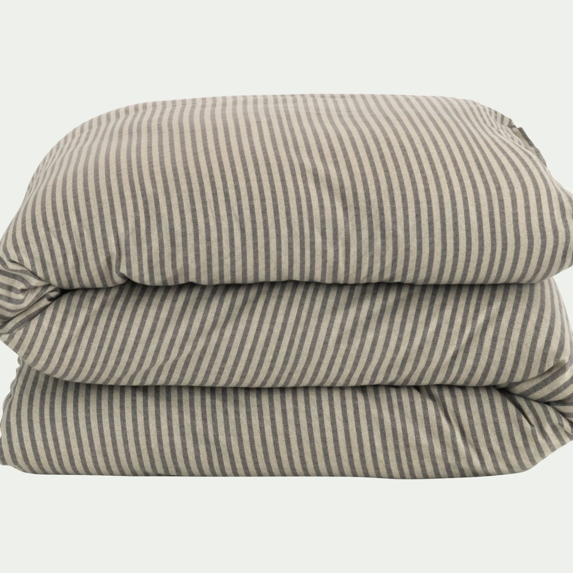 Housse de couette à rayures en flanelle de coton 240x220cm - gris