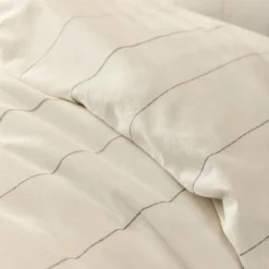 Housse de couette 240x220cm et 2 taies d'oreiller 65x65cm en flanelle de coton à rayures - blanc