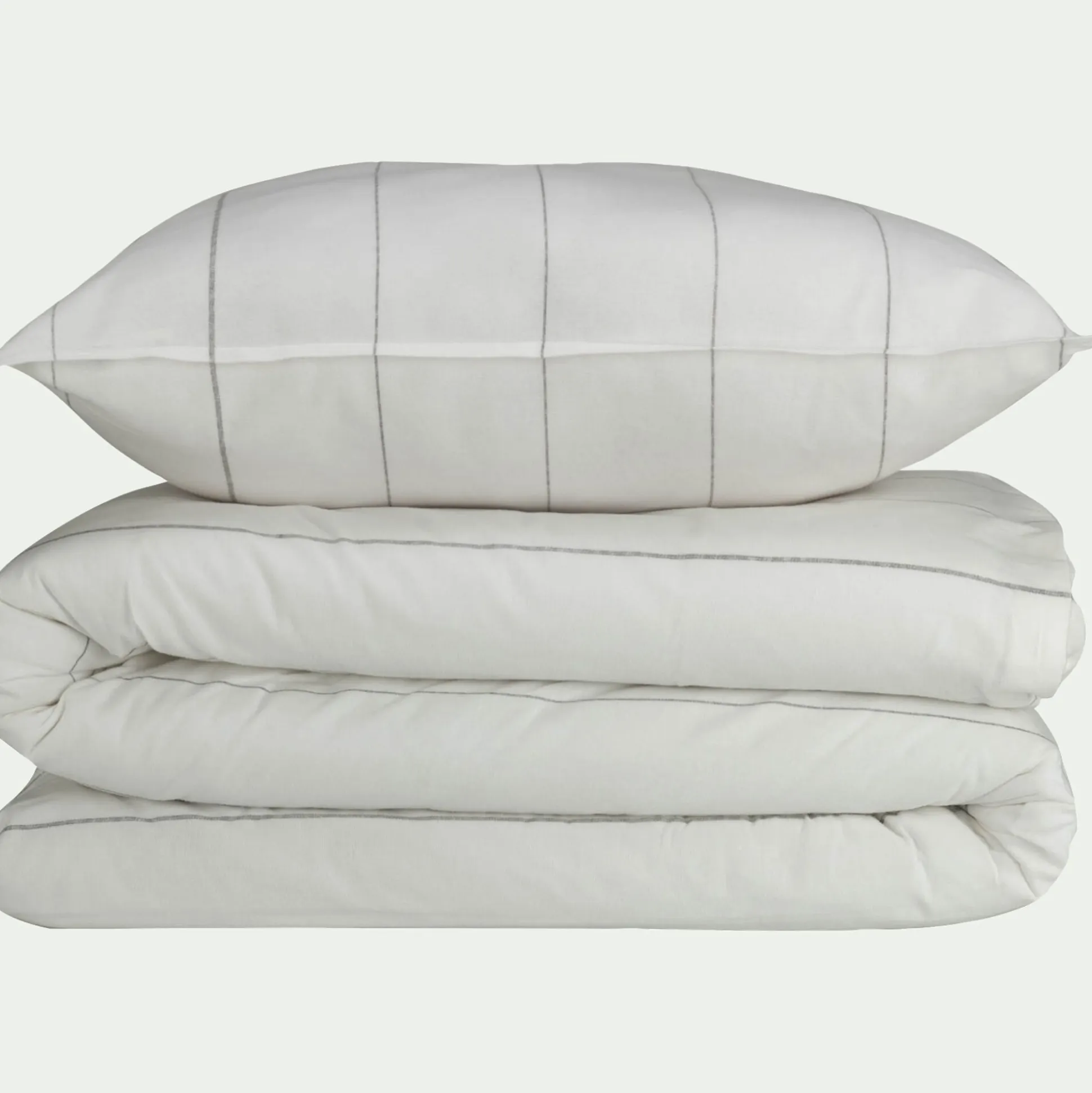 Housse de couette 240x220cm et 2 taies d'oreiller 65x65cm en flanelle de coton à rayures - blanc