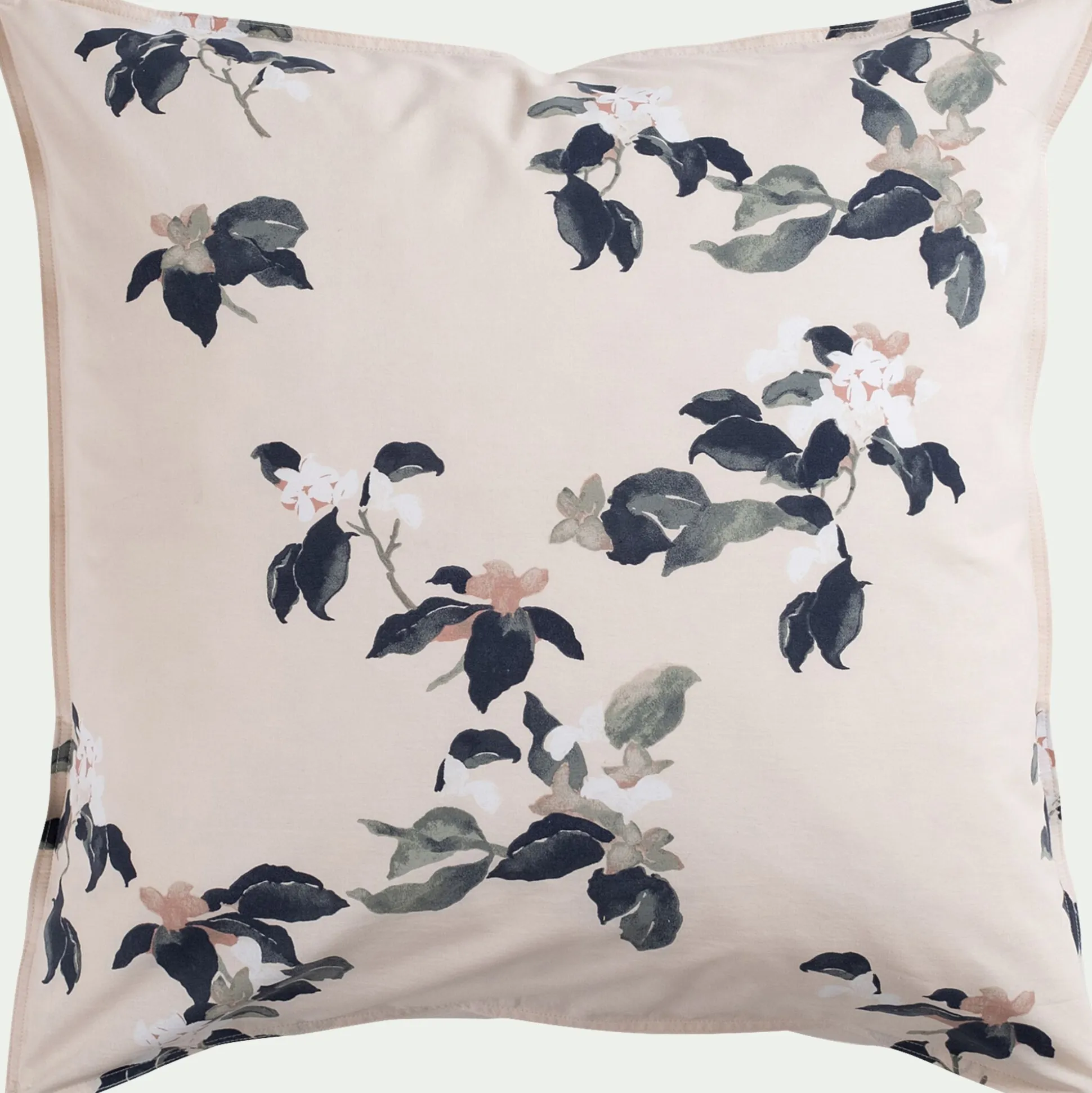 Housse de couette 240x220cm et 2 taies d'oreiller 63x63cm en coton lavé à motif floral - blanc