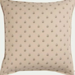 Housse de couette 240x220cm et 2 taies d'oreiller 63x63cm motif floral en coton cretonne - beige